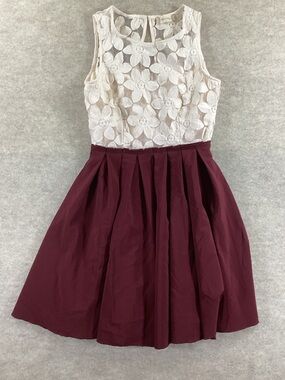 Altar'd State Ivory Lace Bodice Wine Full Skirt Dress